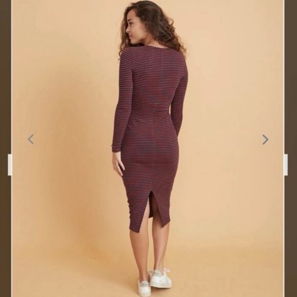 Marine Layer Lexi Rib Long Sleeve Navy Striped Midi Dress Women’s Size Small - Picture 7 of 8